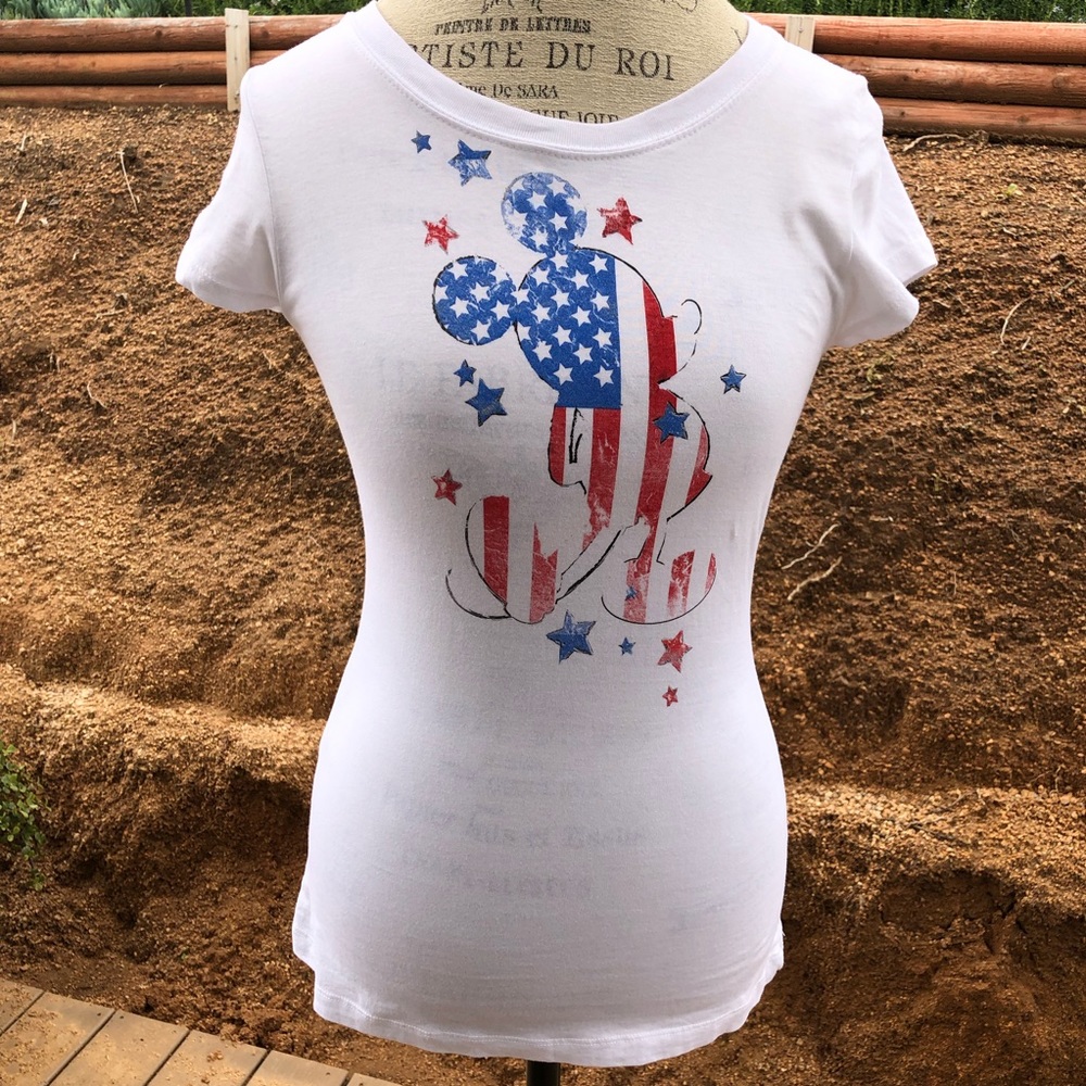 Disney L Mickey Mouse Silhouette American Flag Tee
